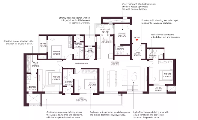 4 BHK Type B1 Grande floor plan – 2,669 sq.ft.