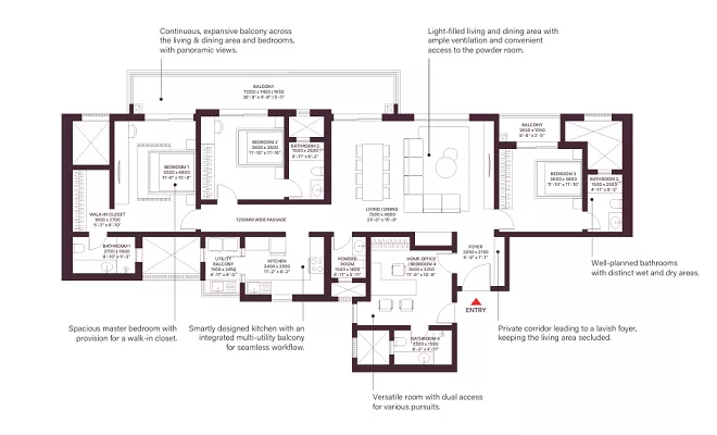 4 BHK Type A1 Grande + Utility Room – 2,967 sq.ft.