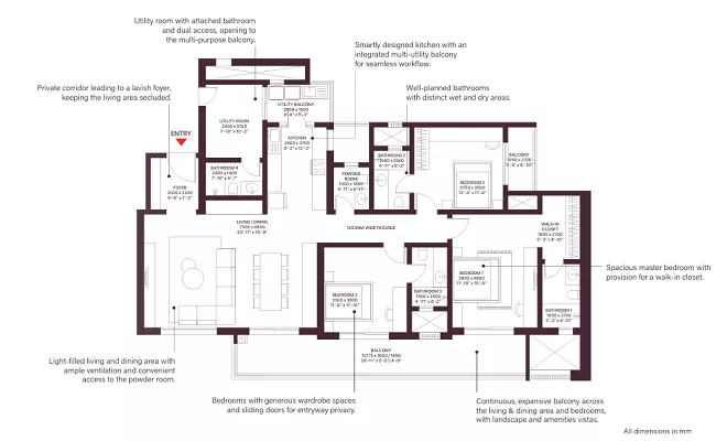 3 BHK Type C1 Grande floor plan – 2,277 sq.ft.