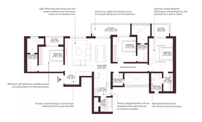 3 BHK Type C2 Grande floor plan – 2,634 sq.ft.